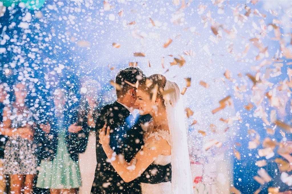A couple dancing on their wedding day