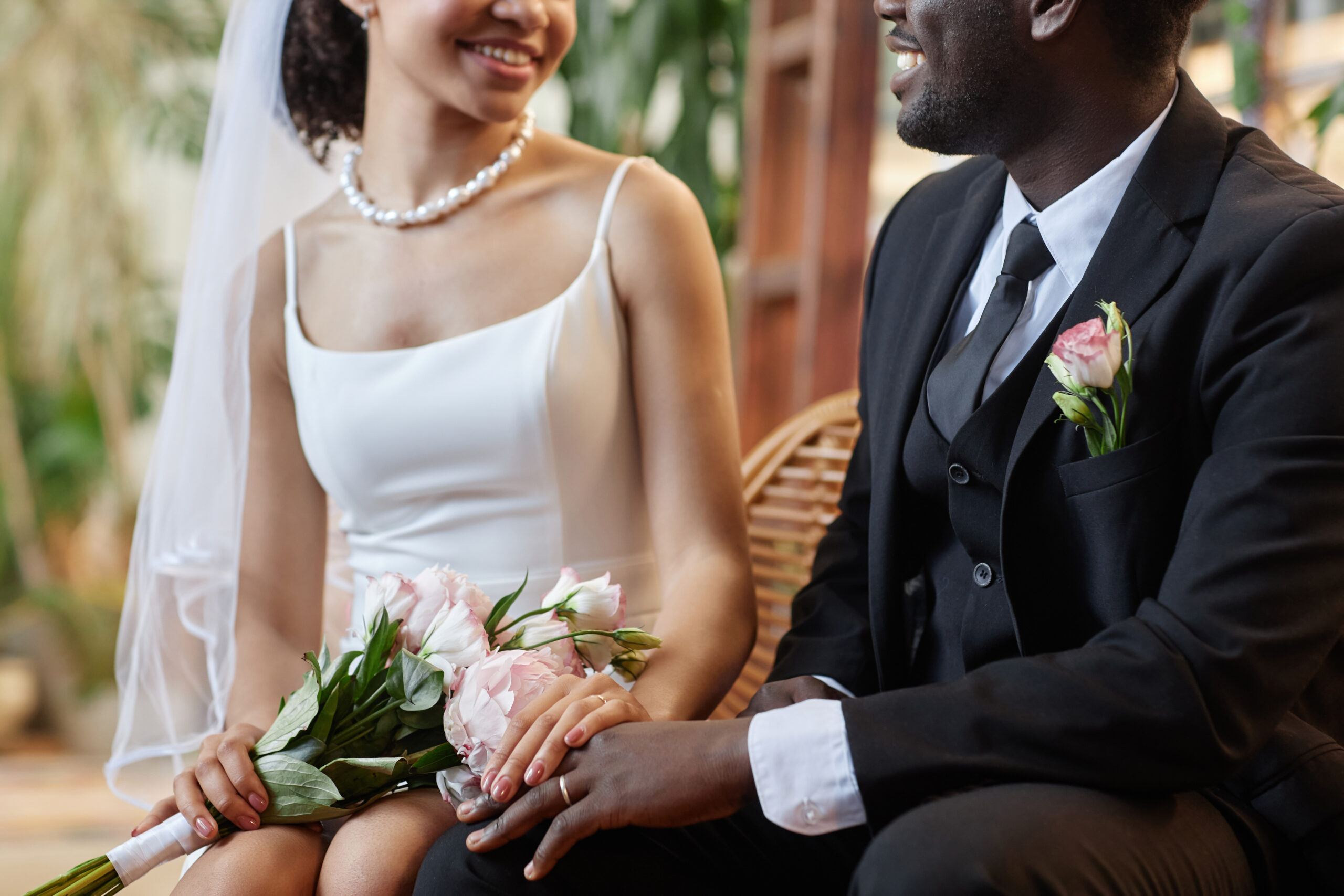 Black Couple Getting Married And Spending Time Together Before Wedding Ceremony